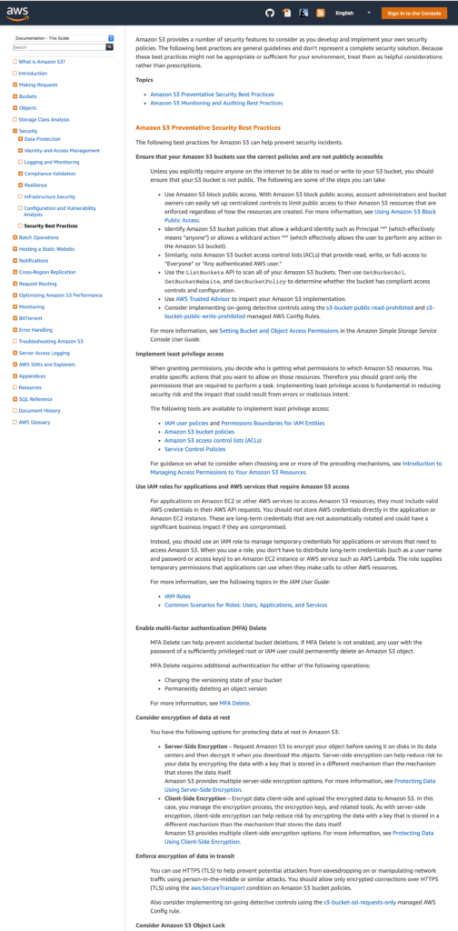 AWS S3 best practices documentation 